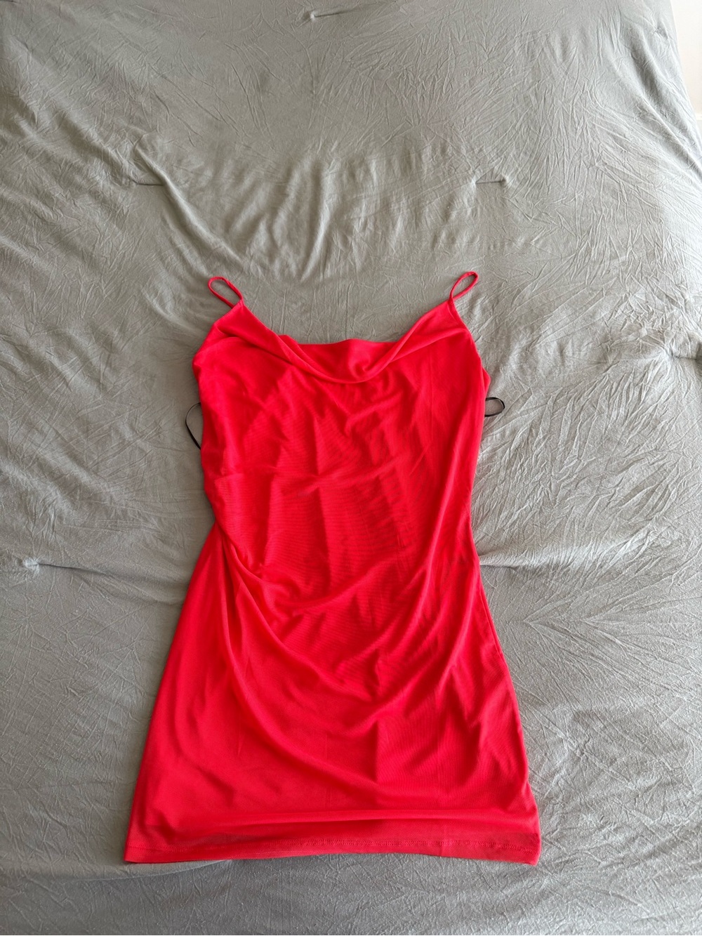 H&M Bright Red Satin-Feel Slip Dress with Spaghetti Straps